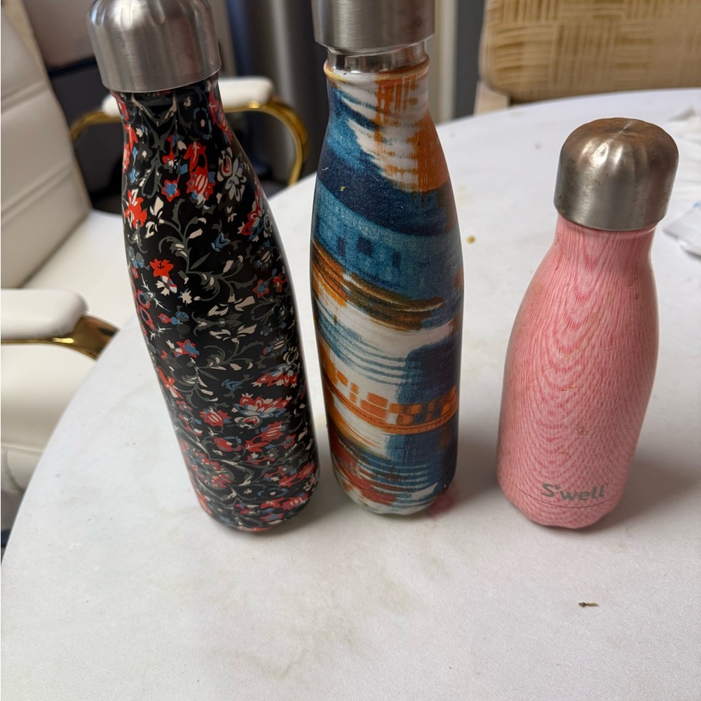S'well Insulated Water Bottle Set - Black Floral, Blue Abstract, Pink Wood